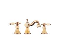 XJTNLB Mitigeur Lavabo Vintage Robinet Salle de Bain 3 Trous Rose-Or 360° Rotatif Robinet Lave Main Eau Chaude et Froide Deux Poignées-B
