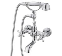 XJTNLB Mitigeur Mural Baignoire Laiton Mitigeur Bain Douche Retro Chromé Robinet Traditionnel Eau Chaude Eau Froide Mélangeur de Baignoire à Levier Double