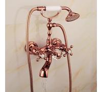 XJTNLB Mitigeur Mural Baignoire Laiton Robinet de Douche Or Rose avec Bec Rabattable Retro Robinet Salle Bain Baignoire et Douche