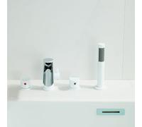 XJTNLB Robinet Baignoire 4 Trous Cascade Mitigeur Bain Douche Cascade | Robinet Baignoire sur Gorge Deux Poignées Ensemble de Robinetterie à Bec Rétractable Rotatif à 360°, Blanc