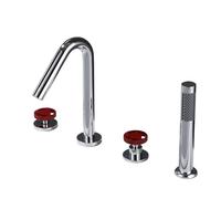 XJTNLB Robinet Baignoire 4 Trous Chrome Mitigeur Monocommande Bain Douche Rotatif à 360° Robinet Salle Bain Baignoire avec Douchette Rouge Poignée Unique
