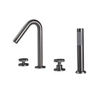 XJTNLB Robinet Baignoire 4 Trous Gris Mitigeur Monocommande Bain Douche Rotatif à 360° Robinet Salle Bain Baignoire avec Douchette Poignée Unique