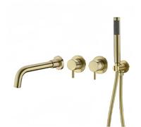 XJTNLB Robinet Baignoire avec Douchette Or Brossé Mitigeur Bain Douche Double Poignée Rotative à 360° Robinet Encastré Laiton