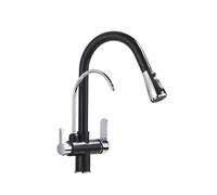 XJTNLB Robinet Cuisine 3 Voies avec Douchette Or + Noir Robinet Col de Cygne Mitigeur avec Bec à 2 Sorties Mitigeur Evier Cuisine
