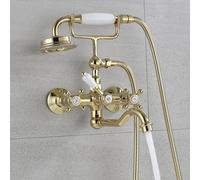XJTNLB Robinet de Baignoire Mural Robinet Douche Or Double Levier Mitigeur Bain Douche Mural Retro Doré Brossé Entraxe 150MMBec Rabattable