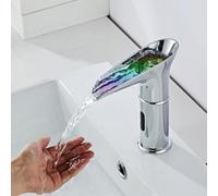 XJTNLB Robinet Infrarouge Pile Mitigeur Salle de Bain Cascade Led Robinet Automatique Lave Main Eau Chaude et Froide,Chromé,Faible