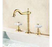 XJTNLB Robinet Lavabo 3 Trous Robinet Salle de Bain Deux Poignées et Trois Trous Lavabo Doré Mitigeur Rotatif Universel à 360 Degrés-A