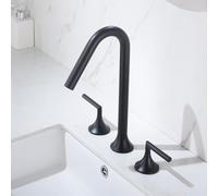 XJTNLB Robinet Lavabo Salle de Bain 3 Trous Mitigeur Lavabo Noir Moderne 360° Rotatif Robinet Lave Main Eau Chaude et Froide à Double Poignée