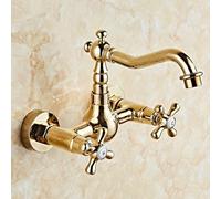 XJTNLB Robinet Lavabo Vintage Retro Mitigeur Mural Salle de Bain Cuivre Robinet Salle Bain Deux Poignées Mitigeur Lavabo Dore Retro Faible