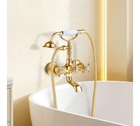 XJTNLB Robinet Mural Baignoire Retro Mitigeur Bain Douche Mural Retro Doré Entraxe 150MMRobinet Salle Bain Baignoire avec Bec Rabattable