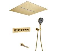 XJTNLB Systeme Douche Thermostatique Encastrable Plafond 40cm Ensemble de Pommeau de Douche Cascade Or Brossé avec Bec Rotative et Commande Piano