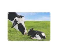 XJUfW Métal Mur Affiche Vintage Étain Mural Signe Décorative Rétro Plaque pour Métallique Panneau Bar Cafés Hôtel Jardin Parc； Vache mère Holstein avec Son Veau Nouveau-né ；30x40cm(12x16Zoll)