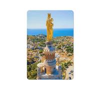 XJUfW Métal Mur Affiche Vintage Étain Mural Signe Décorative Rétro Plaque pour Métallique Panneau Bar Cafés Hôtel Jardin Parc；Vue aérienne de la basilique Notre-Dame-de-la-Garde à Marseille；30x40cm