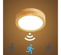 XKAI Plafonnier LED - Plafonnier à Induction en Bois - Rond Blanc Chaud Applique Murale Capteur PIR - Capteur de Commande de lumière Intelligente - Entrée du Couloir Lumières - 3500K 23cm