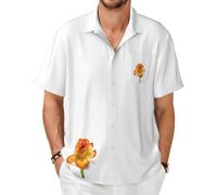 XKBFKLKMC Chemise décontractée à manches courtes pour homme Motif floral rose doré - Chemises de plage boutonnées d'été avec poche | Chemises hawaïennes blanches pour hommes, 3D., XXL