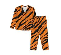 XKBFKLKMC Ensemble de pyjama pour femme, imprimé léopard tigre orange 3D, vêtements de détente doux à manches longues boutonnées, vêtements de nuit à col en V, 3D, L