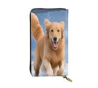 XKBFKLKMC Golden Retriever Portefeuille long en cuir synthétique avec fermeture éclair et porte-cartes pour tous les jours, voyages, travail, affaires, 3D, Taille unique, Décontracté