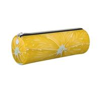 XKBFKLKMC Grande trousse ronde en cuir synthétique avec fermeture éclair en métal pour l'école, le travail et le bureau Jaune, Argenté., Taille unique, Cartable