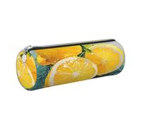 XKBFKLKMC Grande trousse ronde en cuir synthétique avec fermeture éclair en métal pour l'école, le travail et le bureau Jaune citron, Argenté., Taille unique, Cartable