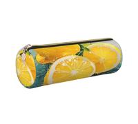 XKBFKLKMC Grande trousse ronde en cuir synthétique avec fermeture éclair en métal pour l'école, le travail et le bureau Jaune citron, doré, Taille unique, Cartable