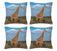XKBFKLKMC Lot de 4 housses de coussin carrées avec impression 3D Girafe sous l'arbre en Afrique - Doux et confortable - Pour canapé, chaise, canapé, chambre à coucher, lit, voiture