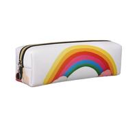 XKBFKLKMC Petite trousse à crayons en cuir synthétique avec impression 3D arc-en-ciel - Trousse à crayons à fermeture éclair pour étudiants, université, école, travail et bureau, doré, Taille unique