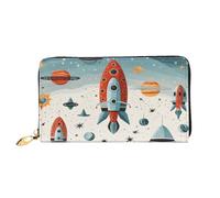 XKBFKLKMC Portefeuille long 3D Cartoon Rockets pour femme - Grande capacité en cuir PU avec fermeture éclair, porte-cartes et pièces de crédit pour tous les jours, voyages, travail, affaires, 3D