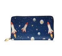 XKBFKLKMC Portefeuille long 3D Rocket in Space pour femme - Pochette de grande capacité en cuir synthétique avec fermeture éclair, porte-cartes et pièces de crédit pour tous les jours, les voyages, le