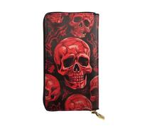 XKBFKLKMC Red Skulls Portefeuille long pour femme - Grande capacité en cuir synthétique avec fermeture éclair, porte-cartes et pièces de crédit pour tous les jours, voyages, travail, affaires, 3D