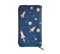 XKBFKLKMC Rocket in Space Portefeuille long pour femme - Grande capacité en cuir synthétique avec fermeture éclair, porte-cartes et pièces de crédit pour tous les jours, voyages, travail, affaires, 3D