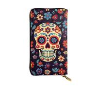 XKBFKLKMC Sugar Skulls Portefeuille long pour femme - Grande capacité en cuir synthétique avec fermeture éclair, porte-cartes et pièces de crédit pour tous les jours, voyages, travail, affaires, 3D