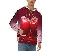 XKBFKLKMC Sweat à capuche classique à capuche pour homme, imprimé cerises rouges, tendance, décontracté, à manches longues, avec poche et cordon de serrage coloré, 3D, L