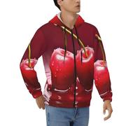 XKBFKLKMC Sweat à capuche zippé pour homme avec imprimé cerises rouges à manches longues, veste à capuche confortable et respirante, avec grande poche, 3D, XL