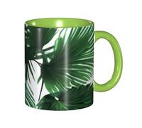 XKBFKLKMC Tasses élégantes en céramique bicolore avec imprimé feuille de palmier de 325 ml | Intérieur coloré | Tasse à thé double couleur pour la maison, la cuisine et le bureau