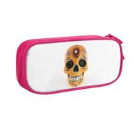 XKBFKLKMC Trousse à crayons avec imprimé tête de mort florale de grande capacité avec compartiments zippés, trousse à crayons, trousse de papeterie, organiseur de rangement pour garçons, filles