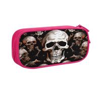 XKBFKLKMC Trousse à crayons avec motif tête de mort - Grande capacité - Avec compartiments - Fermeture éclair - Sac de rangement pour garçons et filles - Pour étudiants, collège, école, bureau, rose