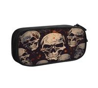 XKBFKLKMC Trousse à crayons avec motif tête de mort - Grande capacité - Avec compartiments - Fermeture éclair - Sac de rangement pour garçons et filles - Pour étudiants, collège, école, bureau, Noir