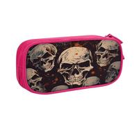 XKBFKLKMC Trousse à crayons avec motif tête de mort - Grande capacité - Avec compartiments - Fermeture éclair - Sac de rangement pour garçons et filles - Pour étudiants, collège, école, bureau, rose