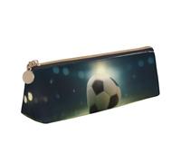 XKBFKLKMC Trousse à crayons en cuir avec fermeture éclair pour femme et homme - Motif football sur herbe - Pour l'école et le bureau, Ballon de football sur gazon 1, Taille unique, Cartable