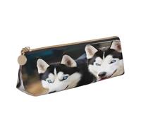 XKBFKLKMC Trousse à crayons en cuir orange, blanc et bleu avec impression artistique, trousse de papeterie avec fermeture éclair pour femmes et hommes pour l'école et le bureau, Husky Dog, Taille