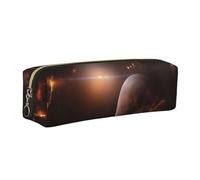 XKBFKLKMC Trousse à crayons en cuir synthétique avec impression 3D galaxie et planète spatiale - Trousse à crayons à fermeture éclair pour étudiants, école, travail et bureau, doré, Taille unique
