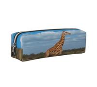 XKBFKLKMC Trousse à crayons en cuir synthétique avec impression 3D Girafe sous l'arbre en Afrique - Trousse à crayons avec fermeture éclair pour étudiants, école, travail et bureau, Argenté., Taille