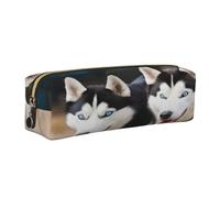 XKBFKLKMC Trousse à crayons en cuir synthétique avec impression 3D Husky Dog - Trousse à crayons à fermeture éclair pour étudiants, école, travail et bureau, doré, Taille unique, Cartable