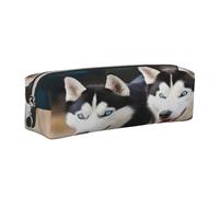 XKBFKLKMC Trousse à crayons en cuir synthétique avec impression 3D Husky Dog - Trousse à crayons à fermeture éclair pour étudiants, école, travail et bureau, Argenté., Taille unique, Cartable