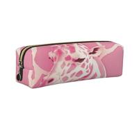 XKBFKLKMC Trousse à crayons en cuir synthétique avec impression 3D - Motif girafe rose - Trousse à crayons à fermeture éclair pour étudiants, université, école, travail et bureau, doré, Taille unique