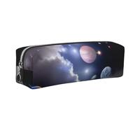 XKBFKLKMC Trousse à crayons en cuir synthétique avec impression 3D Motif planète spatiale - Trousse à crayons à fermeture éclair pour étudiants, université, école, travail et bureau, Argenté., Taille