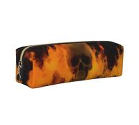 XKBFKLKMC Trousse à crayons en cuir synthétique avec impression 3D - Motif tête de mort - Trousse à crayons à fermeture éclair pour étudiants, université, école, travail et bureau, doré, Taille unique