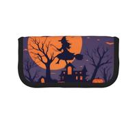 XKBFKLKMC Trousse à crayons grande capacité avec imprimé carlin - Trousse élégante en toile pour le bureau, l'université, l'école, la papeterie pour filles et garçons, Sorcière volante pour Halloween