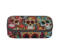 XKBFKLKMC Trousse à crayons noire et blanche avec impression 3D - Grande capacité avec compartiments - Trousse à crayons pour filles, garçons, étudiants, Imprimé crânes en sucre, Taille unique