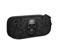 XKBFKLKMC Trousse à crayons style gothique avec motif tête de mort - Grande capacité - Avec compartiments - Fermeture éclair - Pour garçons et filles, Noir , Taille unique, Cartable